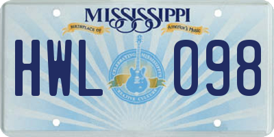 MS license plate HWL098