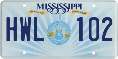 MS license plate HWL102