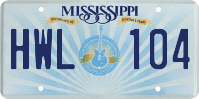 MS license plate HWL104