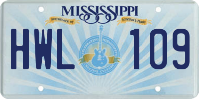 MS license plate HWL109