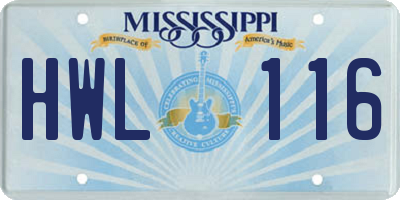 MS license plate HWL116