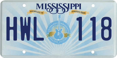 MS license plate HWL118