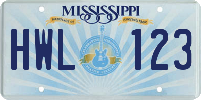 MS license plate HWL123