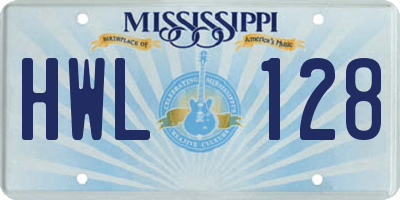 MS license plate HWL128