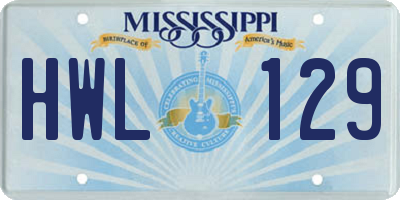 MS license plate HWL129
