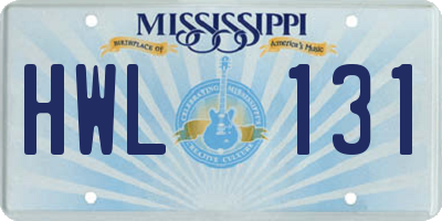 MS license plate HWL131
