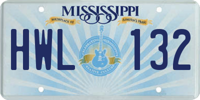 MS license plate HWL132
