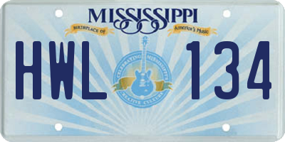 MS license plate HWL134