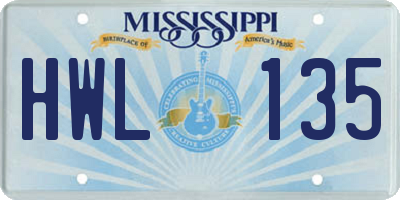 MS license plate HWL135