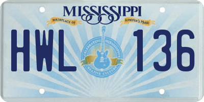 MS license plate HWL136