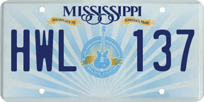 MS license plate HWL137
