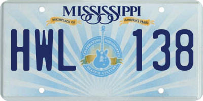 MS license plate HWL138