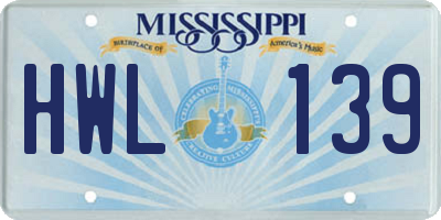 MS license plate HWL139