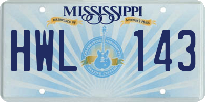 MS license plate HWL143