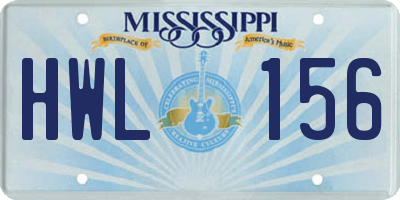 MS license plate HWL156
