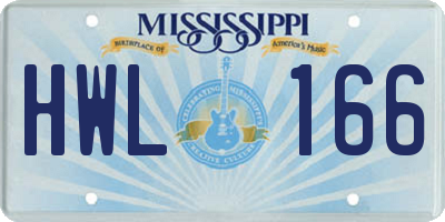 MS license plate HWL166