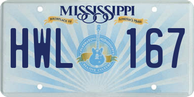 MS license plate HWL167