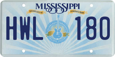 MS license plate HWL180