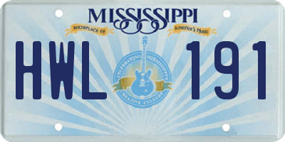 MS license plate HWL191
