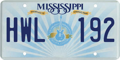 MS license plate HWL192