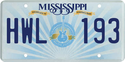 MS license plate HWL193