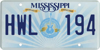 MS license plate HWL194