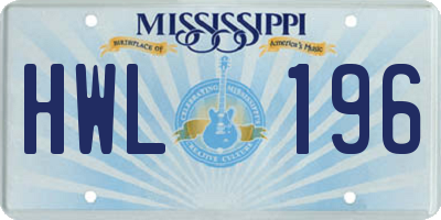 MS license plate HWL196