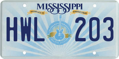 MS license plate HWL203