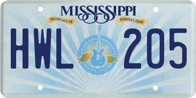 MS license plate HWL205