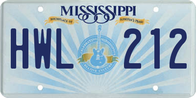 MS license plate HWL212