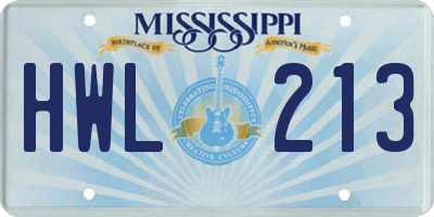 MS license plate HWL213
