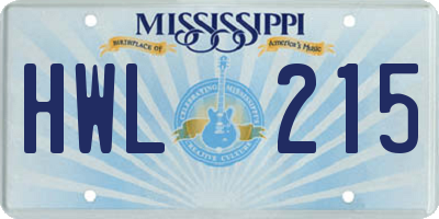 MS license plate HWL215