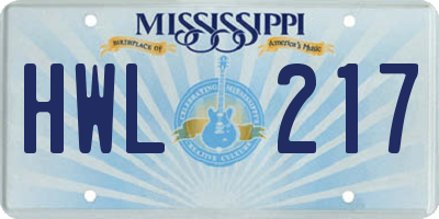 MS license plate HWL217