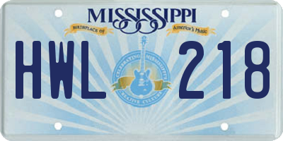 MS license plate HWL218