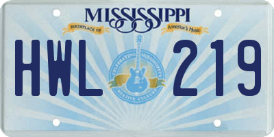 MS license plate HWL219
