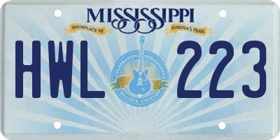 MS license plate HWL223