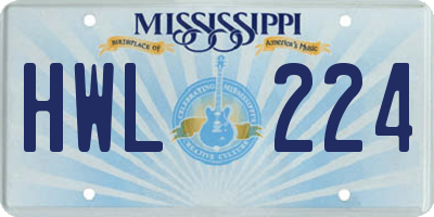 MS license plate HWL224
