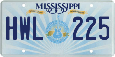 MS license plate HWL225
