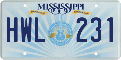 MS license plate HWL231