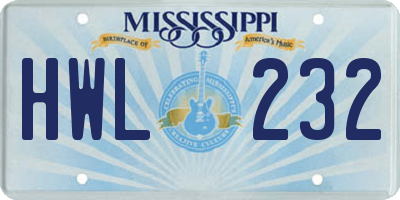 MS license plate HWL232