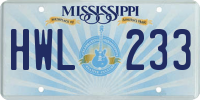 MS license plate HWL233