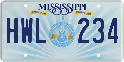 MS license plate HWL234