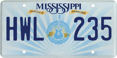MS license plate HWL235