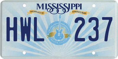 MS license plate HWL237