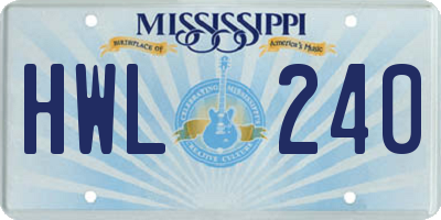 MS license plate HWL240