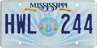 MS license plate HWL244