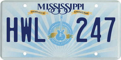 MS license plate HWL247
