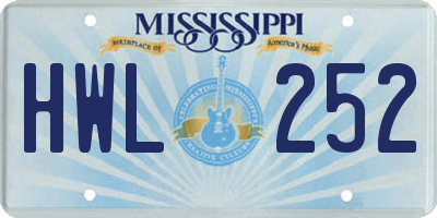 MS license plate HWL252