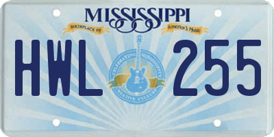 MS license plate HWL255