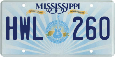 MS license plate HWL260